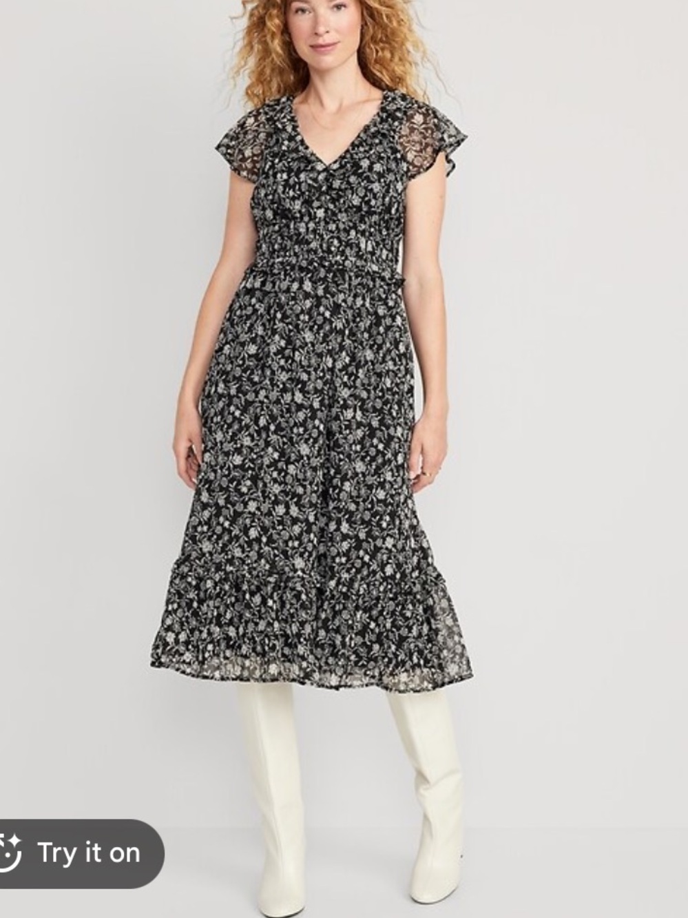 NWOT - Old Navy - Waist-Defined Flutter-Sleeve Floral Midi Dress - Size XL